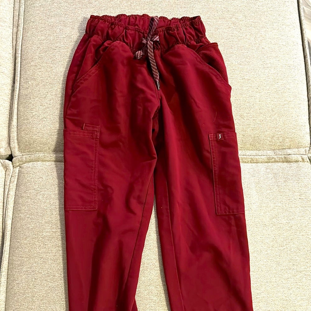 Jaanuu Scrub Pant Joggers, Size XXS PETITE, Color: Wine